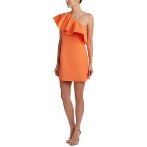Alice + Olivia “Willie” One-Shoulder Ruffled Tangerine Orange Mini Dress XS